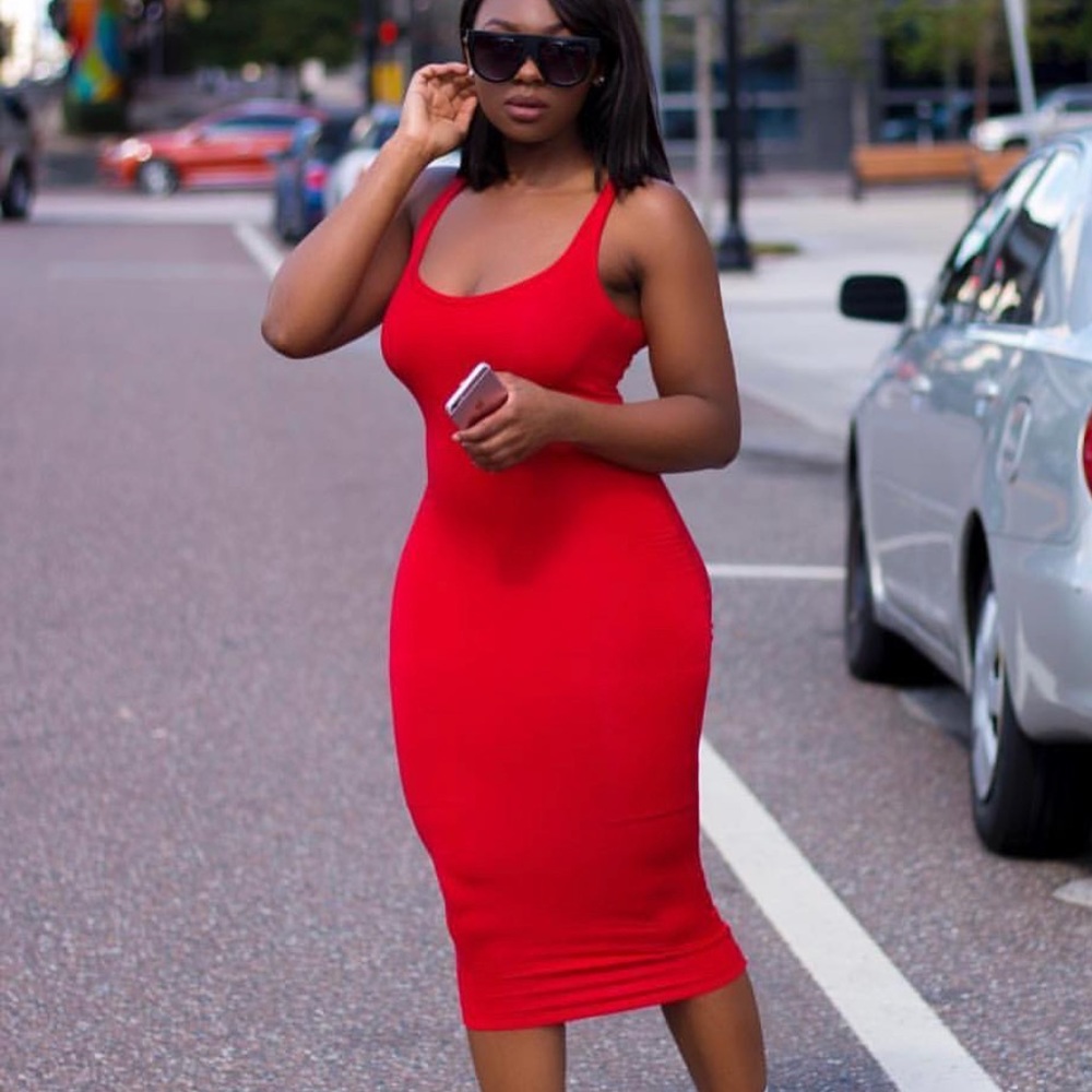 New Naked Wardrobe red nw tank midi stretchy dress - Picture 3 of 8